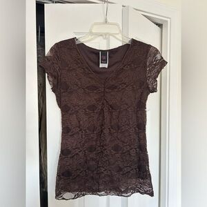 Y2K VTG boho fairy whimsygoth WRAPPER lace brown top